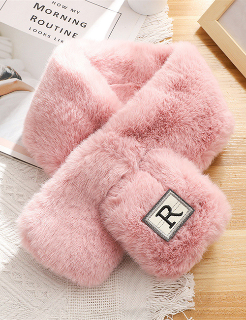 Fashion Thick Pink Faux Rabbit Patch Crossover Scarf
