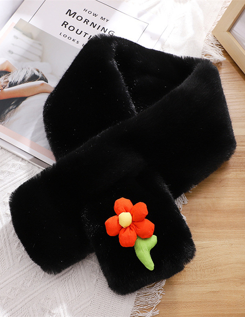 Fashion Thickened Black Cashmere Cartoon Flower Cross Scarf