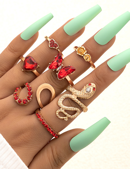 Fashion Small (little Butterfly) Alloy Diamond Serpent Butterfly Heart Ring Set