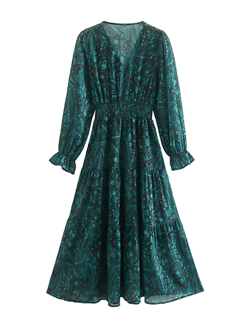 Fashion Green Chiffon Print Dress
