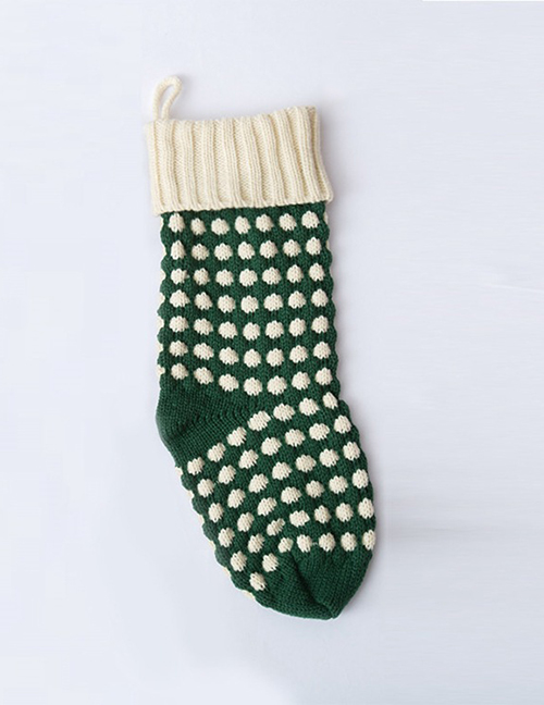 Fashion Dark Green 37cm Wool Knit Wall Decor Polka Dot Christmas Socks
