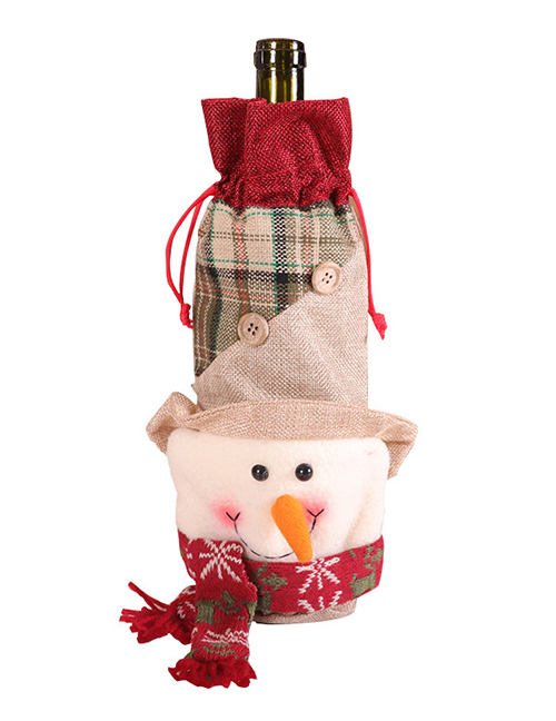 Fashion Burlap Wine Cover Snowman Christmas Three-dimensional Doll Linen Wine Set