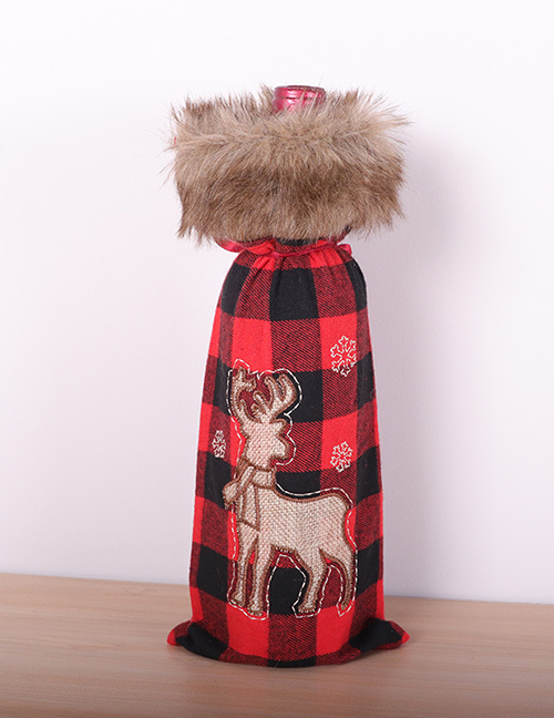 Fashion Gebu Wine Set Deer Christmas Plaid Tie Raw Edge Wine Bottle Sleeve