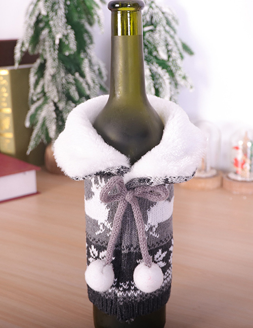 Fashion Lapel Grey Christmas Elk Knitted Plush Wine Bottle Cover