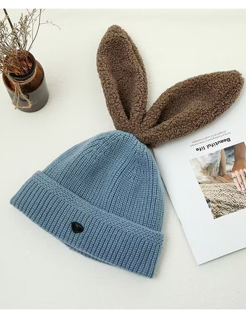 Fashion Light Blue Knitted Rabbit Ear Pullover Hat