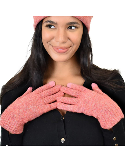 Fashion Watermelon Red Solid Color Fleece Knitted Five-finger Gloves