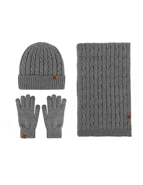 Fashion Three-piece Dark Grey Alpaca Knitted Five Finger Gloves Scarf Pullover Hat Three Piece Set