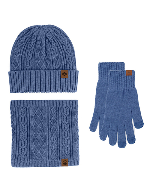 Fashion Denim Blue Three-piece Suit Three-piece Set Of Alpaca Knitted Five-finger Gloves Scarf Hooded Hat