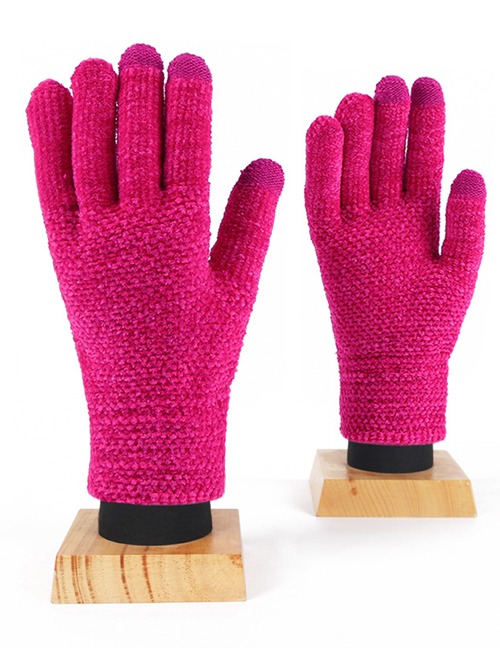 Fashion New Rose Red Chenille Knit Touch Screen Gloves
