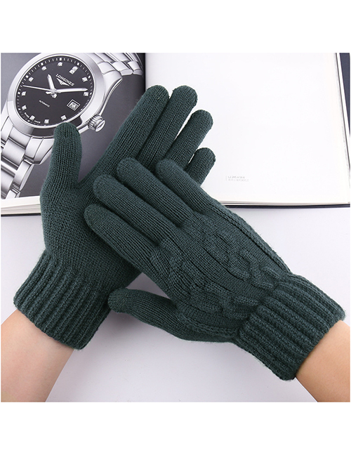 Fashion Dark Green Knitted Five-finger Gloves
