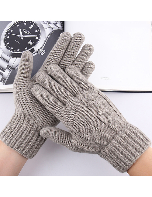 Fashion Light Grey Knitted Five-finger Gloves