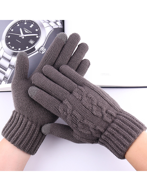 Fashion Dark Grey Knitted Five-finger Gloves