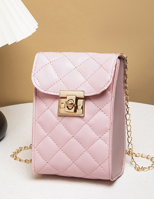 Fashion Pink Pu Embroidered Thread Rhombus Lock Flap Crossbody Bag