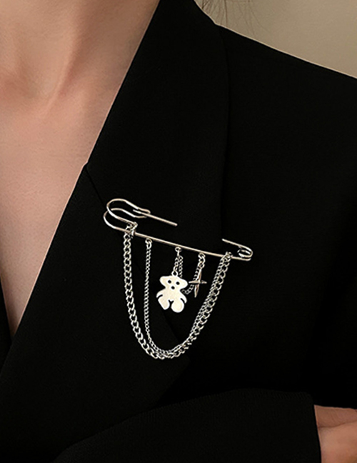 Fashion Brooch - Bear Metal Geometric Bear Chain Fringe Pin