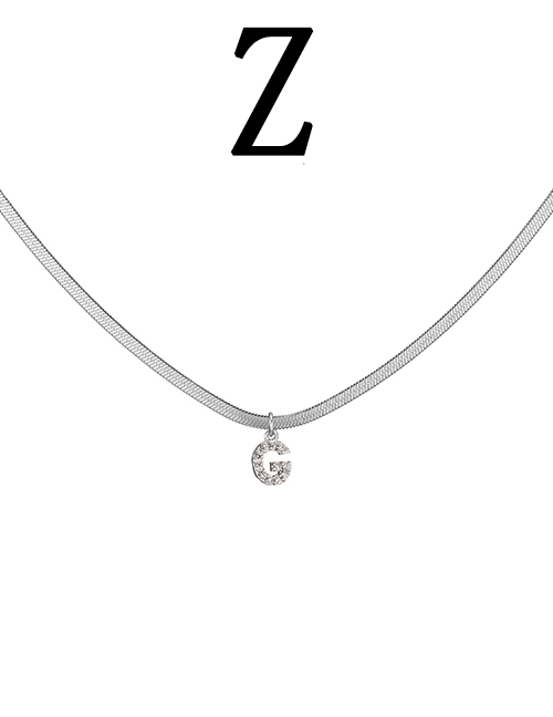 Fashion Z White Gold Single Layer Titanium Diamond Alphabet Snake Bone Chain Necklace