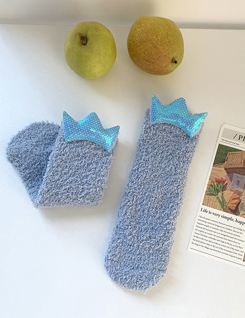 Fashion Blue Glossy Crown Coral Fleece Shiny Crown Floor Socks