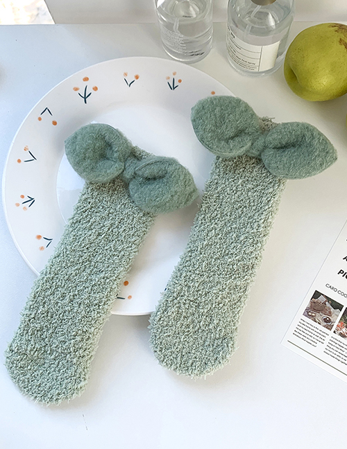 Fashion Bean Green Bow Coral Fleece Bow Floor Socks