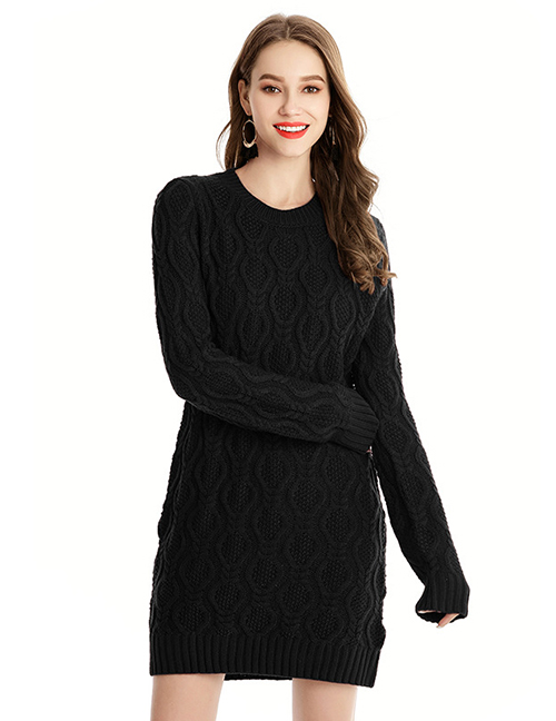 Fashion Black Blend Cable-knit Pullover Sweater