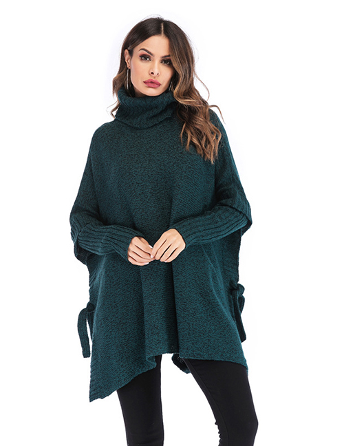Fashion Dark Green Blend Knit Turtleneck Sweater