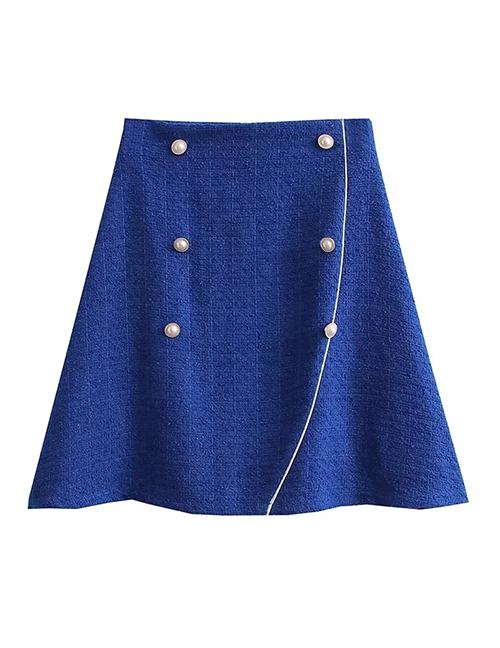 Fashion Royal Blue Coarse Textile Pearl Small Fragrance Wind Skirt