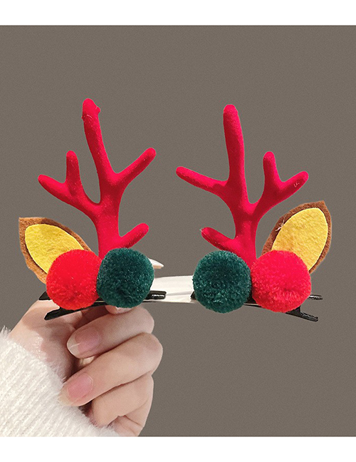 Fashion Red Horn Red And Green Fur Ball Christmas Antlers Clip