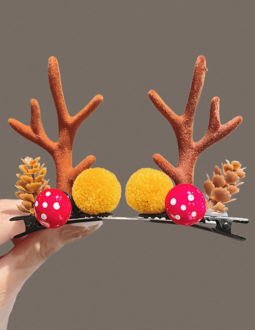 Fashion Red Pine Cone Hairball Christmas Antlers Clip
