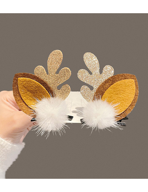 Fashion Golden Horn White Hairball Christmas Antlers Clip
