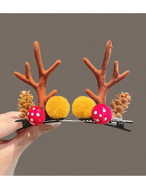 Fashion Khaki Pine Cone Hair Ball Christmas Antlers Clip