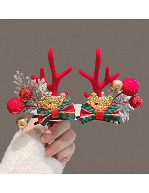 Fashion Sequined Cedar Bow Christmas Antlers Clip
