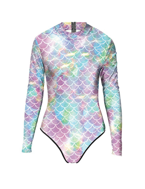 Fashion Color Fish Scale Print Swimsuit
