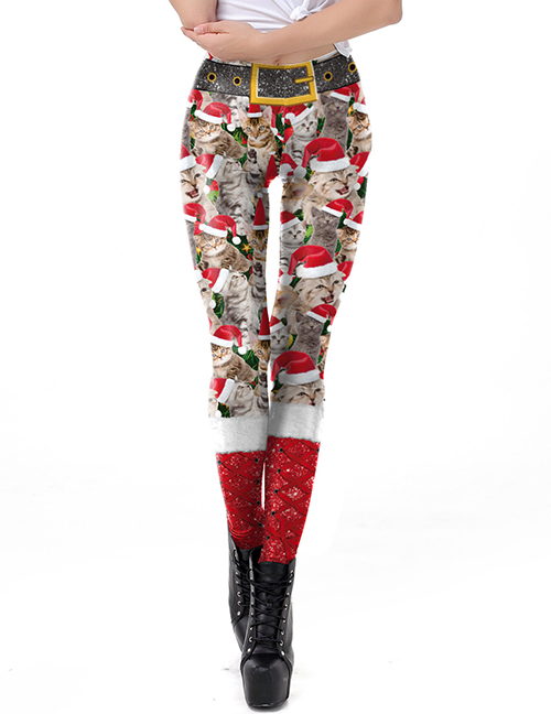 Fashion 7# Christmas Print Striped Leggings