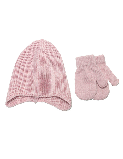 Fashion Pink Solid Color Light Board Knitted Wool Hat Gloves Two-piece Set
