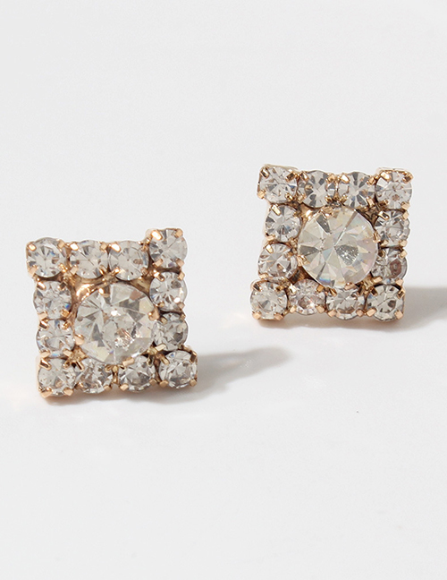 Fashion Gold Metal Diamond Square Stud Earrings