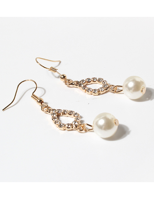 Fashion Gold Openwork Drop Pearl Drop Earrings With Diamonds In Metal