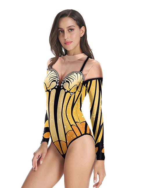 Fashion 5# 3d Printed One Piece Long Sleeve Swimsuit