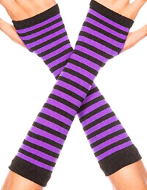 Fashion Black + Purple / Thin Strip 13 Polyester Stripe Fingerless Arm Cover
