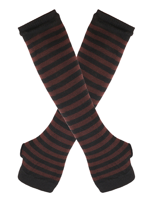 Fashion Coffee + Black Stripes 14 Polyester Stripe Fingerless Arm Cover