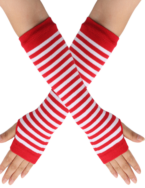 Fashion Red + White / Pinstripe 18 Polyester Stripe Fingerless Arm Cover