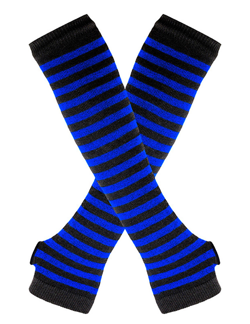 Fashion Royal Blue + Black / Stripe 20 Polyester Stripe Fingerless Arm Cover