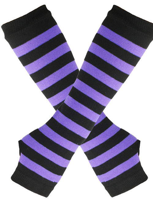 Fashion Black+light Purple/wide Bar 27 Polyester Stripe Fingerless Arm Cover