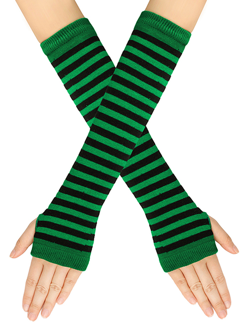 Fashion Green + Black / Thin Strip 30 Polyester Stripe Fingerless Arm Cover