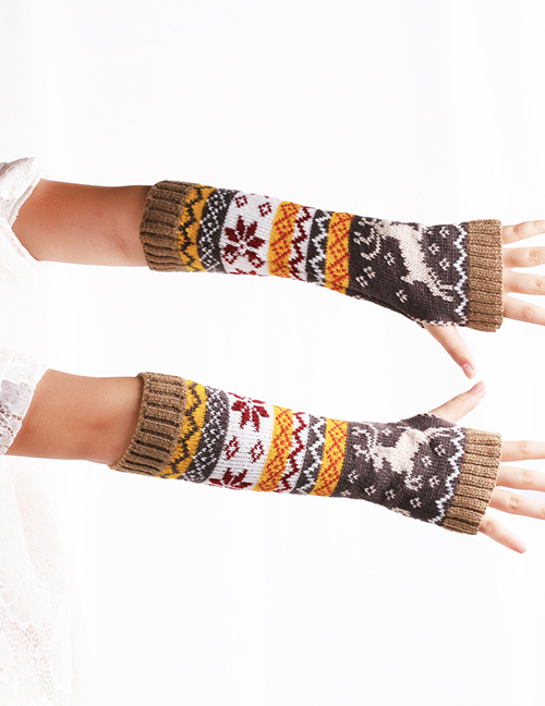 Fashion Khaki Wool Elk Print Half Finger Long Arm Cover