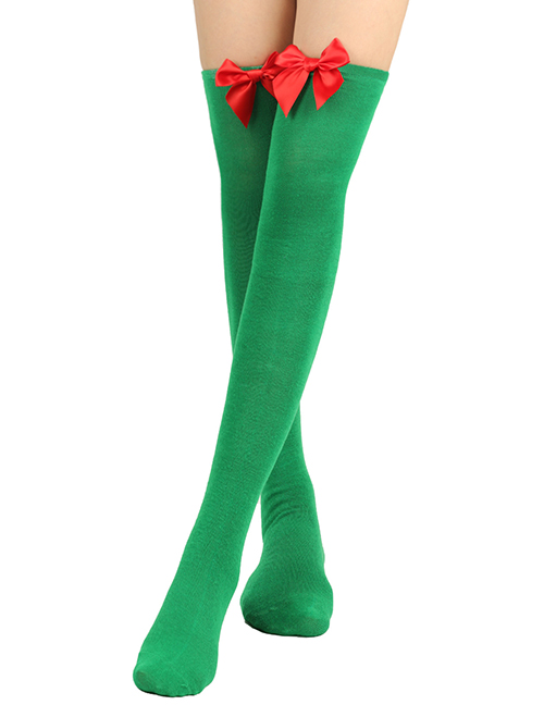 Fashion Green 8 - Red Knot Polyester Knit Bow Tall Socks