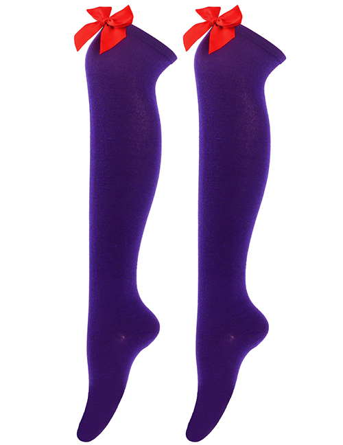 Fashion Purple 9--red Knot Polyester Knit Bow Tall Socks