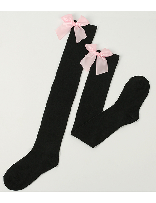 Fashion Black 12-light Pink Knot Polyester Knit Bow Tall Socks