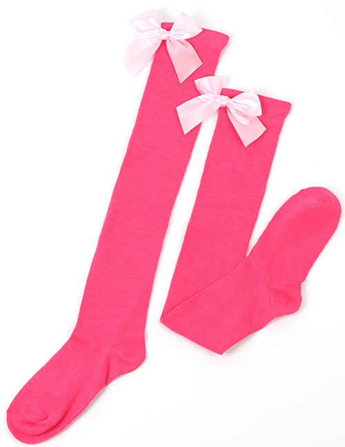 Fashion Rose Red 16-light Pink Knot Polyester Knit Bow Tall Socks