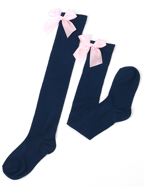 Fashion Dark Blue 20-light Pink Knot Polyester Knit Bow Tall Socks