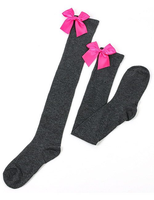 Fashion Dark Grey 24-rose Knot Polyester Knit Bow Tall Socks