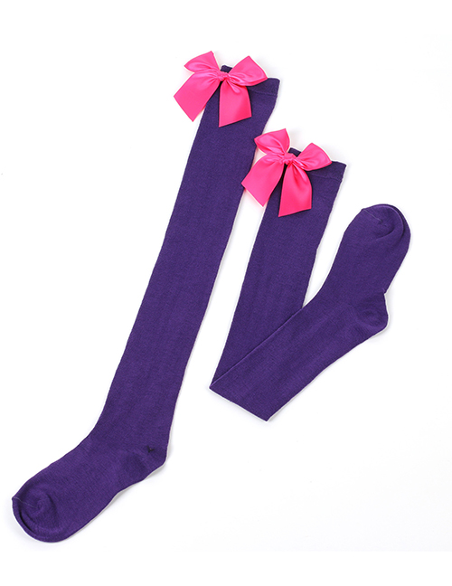 Fashion Purple 39-rose Knot Polyester Knit Bow Tall Socks