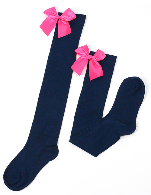 Fashion Dark Blue 30 - Rose Knot Polyester Knit Bow Tall Socks